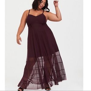 Torrid Burgundy Mesh Maxi Dress Size 1 (14-16)